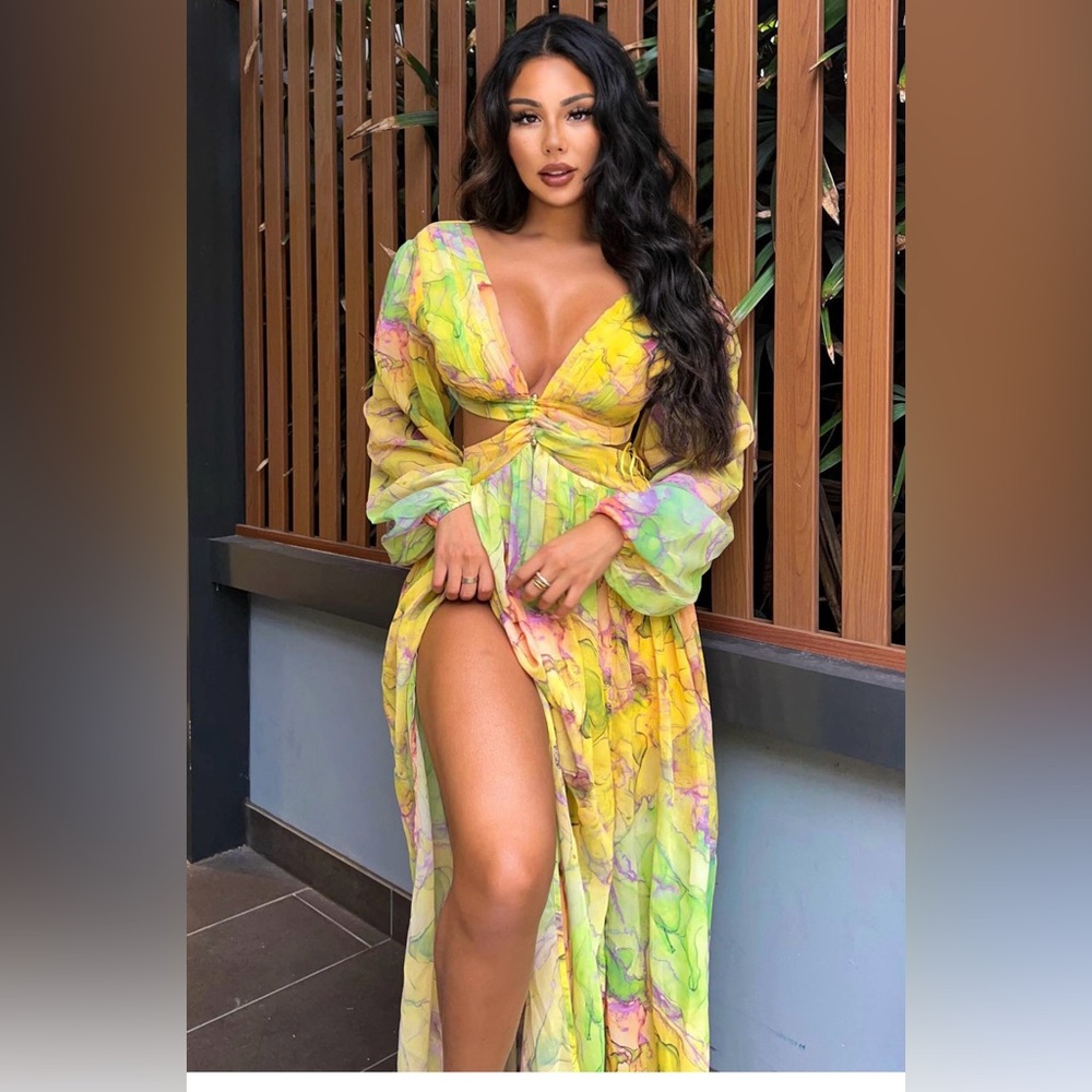 Fashion Nova Yellow and Green Maxi Dress